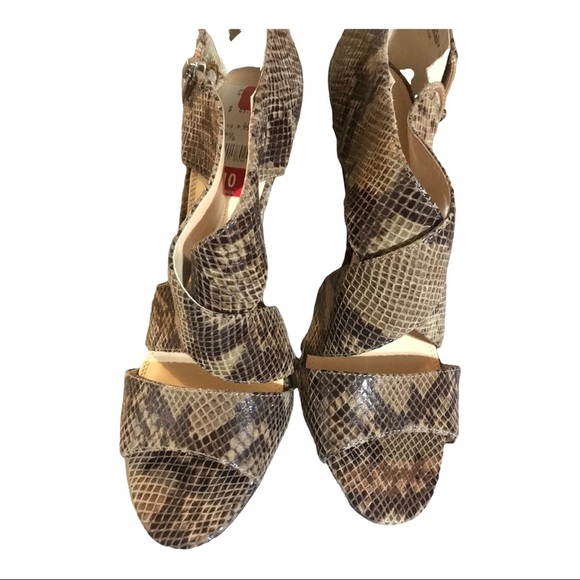 Enzo Angiolini brown snakeprint crisscross open toe back zip stiletto size‎ 10 - Picture 11 of 14